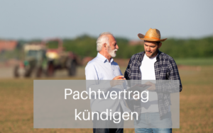 Zwei Männer stehen auf einem Feld und unterhalten sich. Einer ist Landwirt und der Pächter, der andere ist der Verpächter.